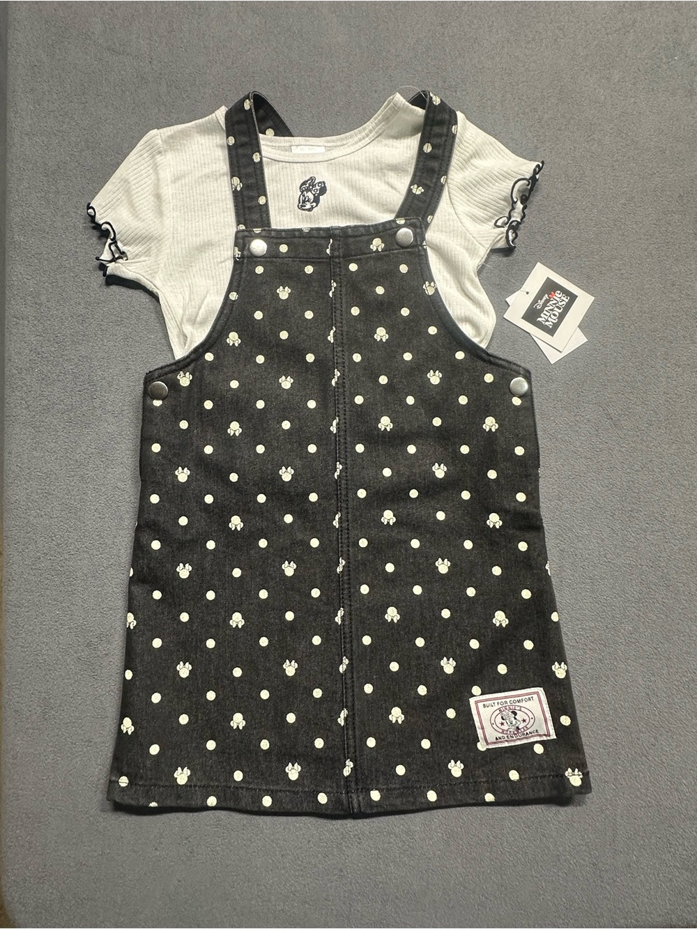 Disney Black Polka Dot Paw Print Pinafore with White Tee